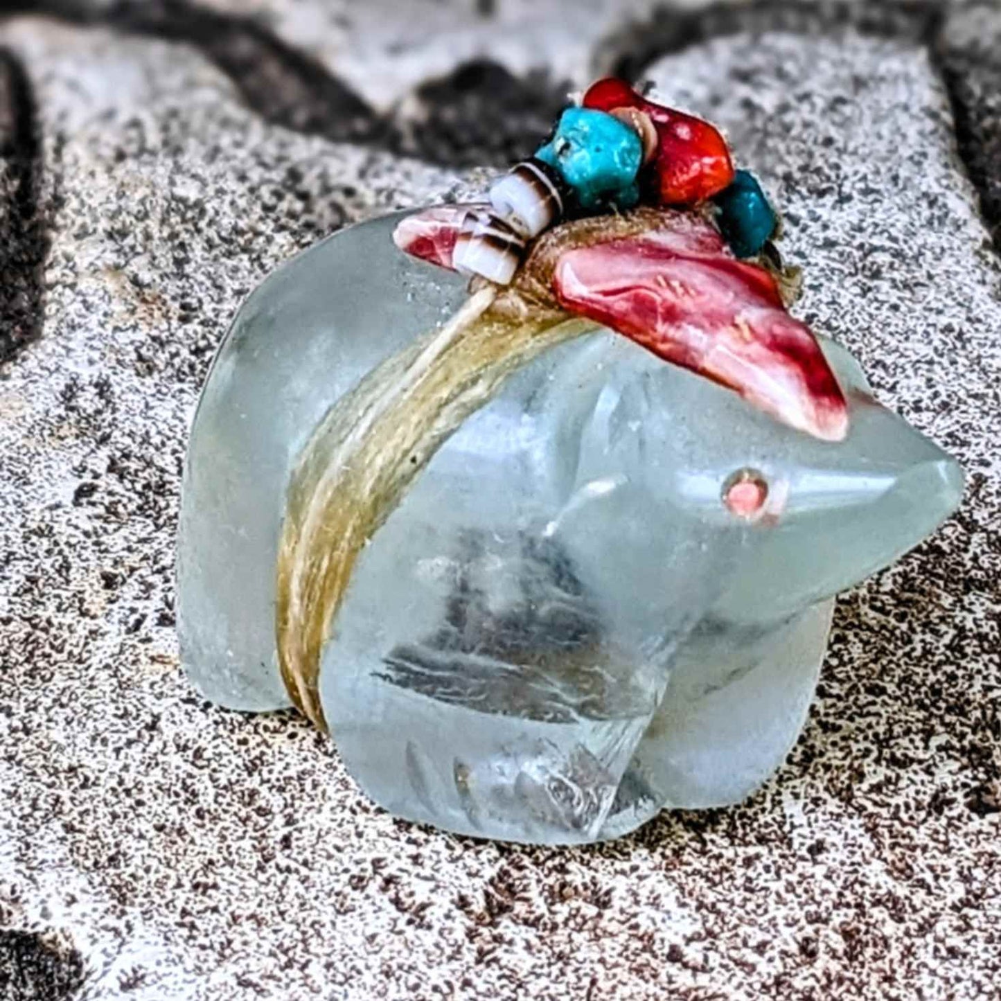Zuni Fetish Flourite Bear with Medicine Bundle