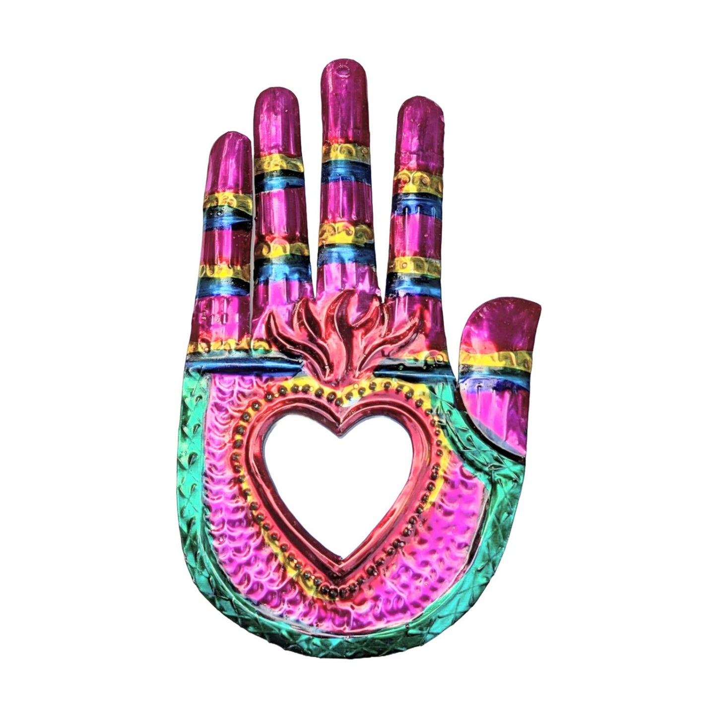 Painted tin Hand with Heart
