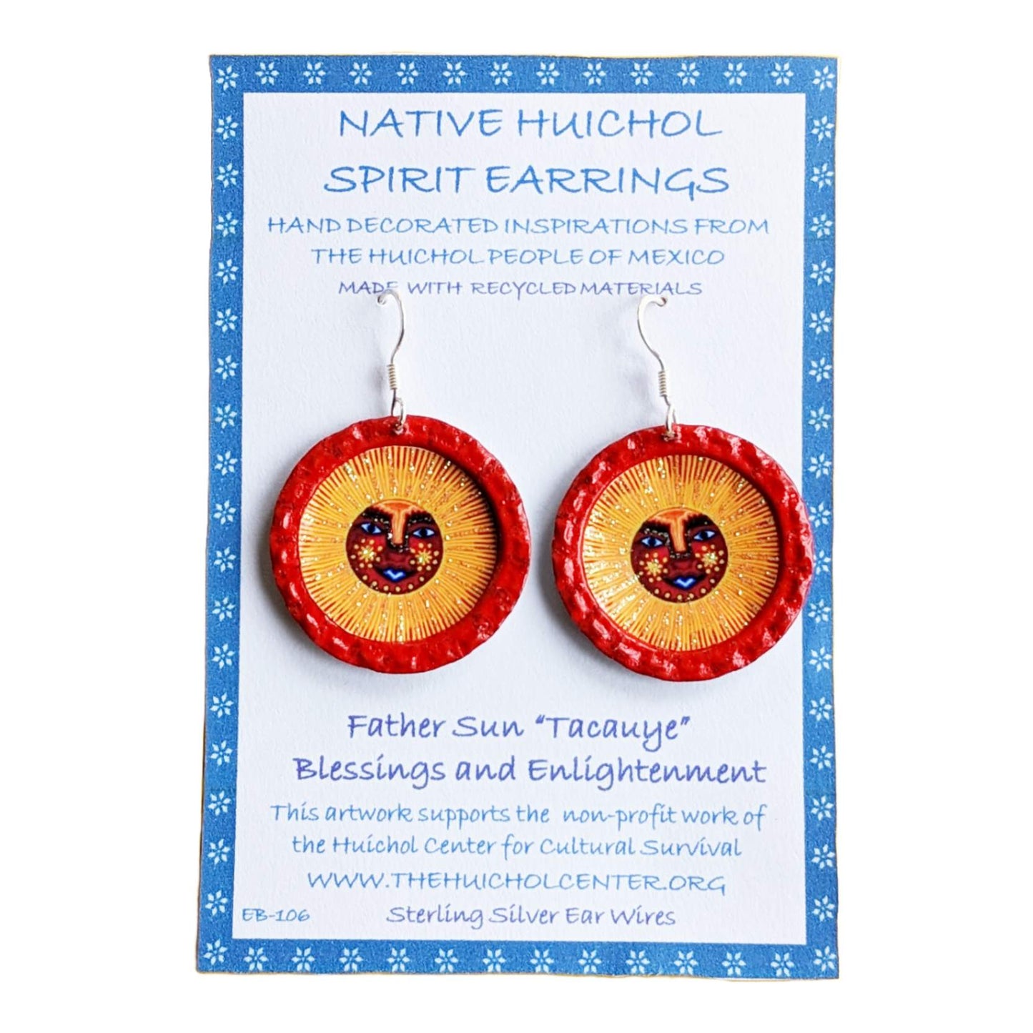 Bottlecap Earrings: Father Sun for Blessings & Enlightenment