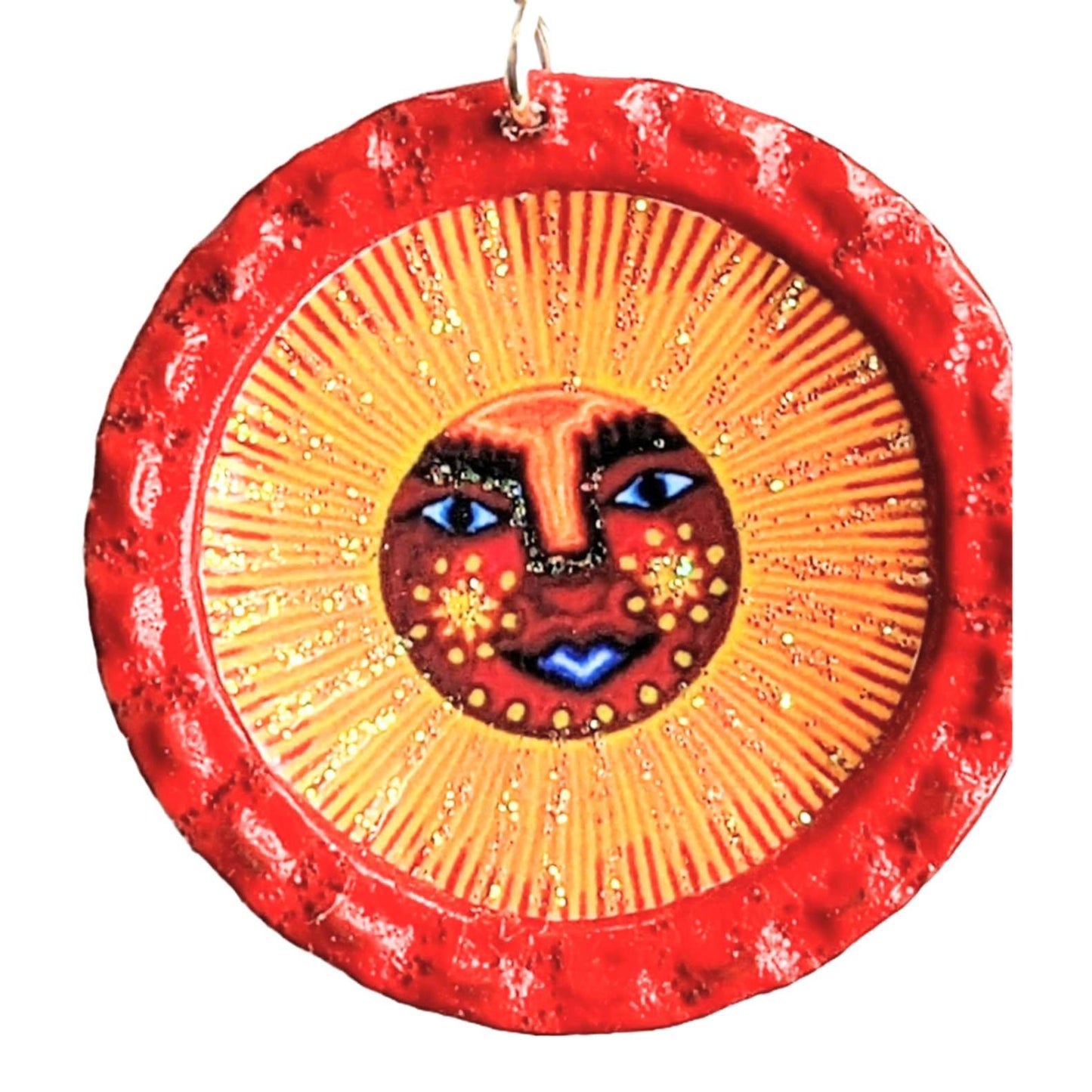 Bottlecap Earrings: Father Sun for Blessings & Enlightenment