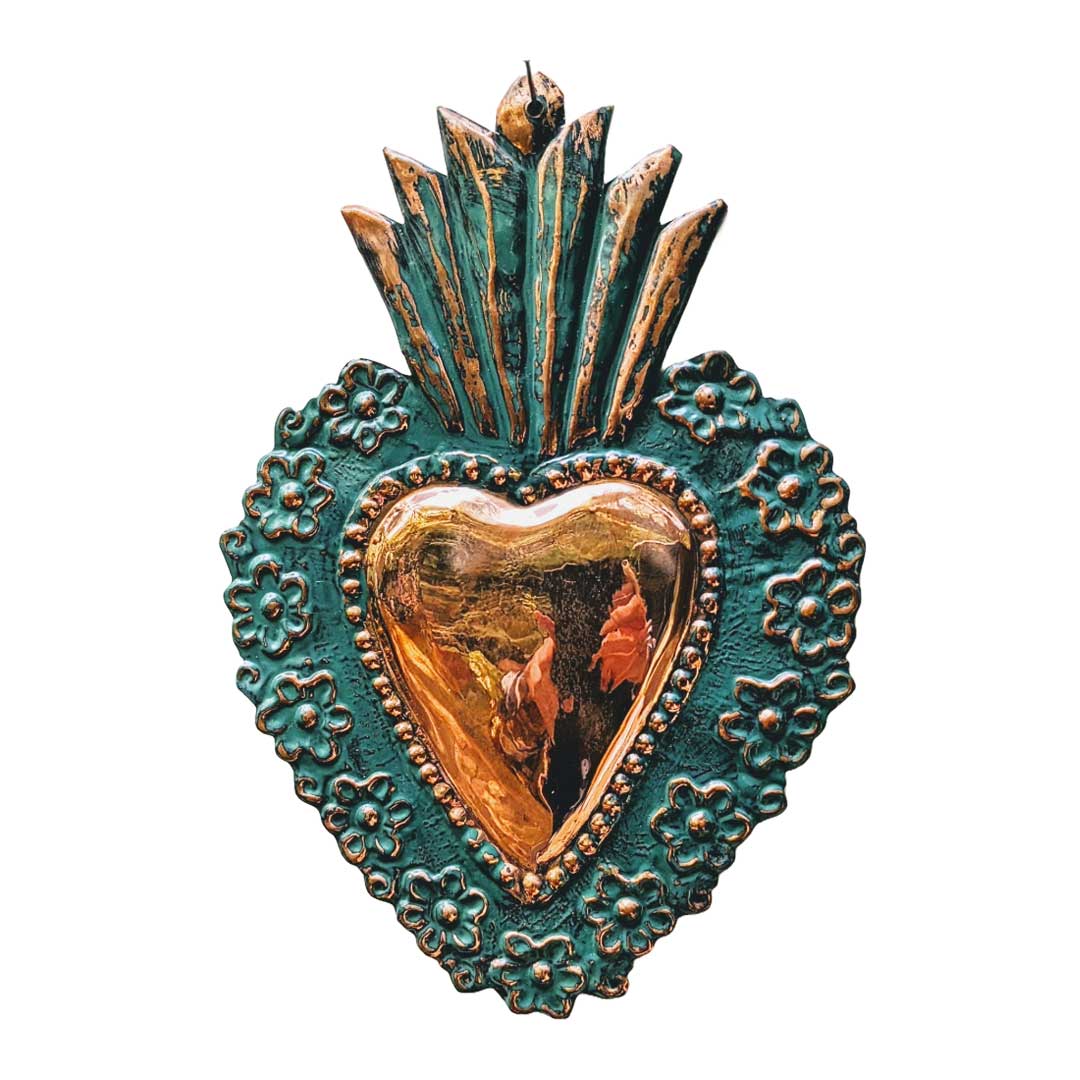 Extra large oxidized copper heart milagro