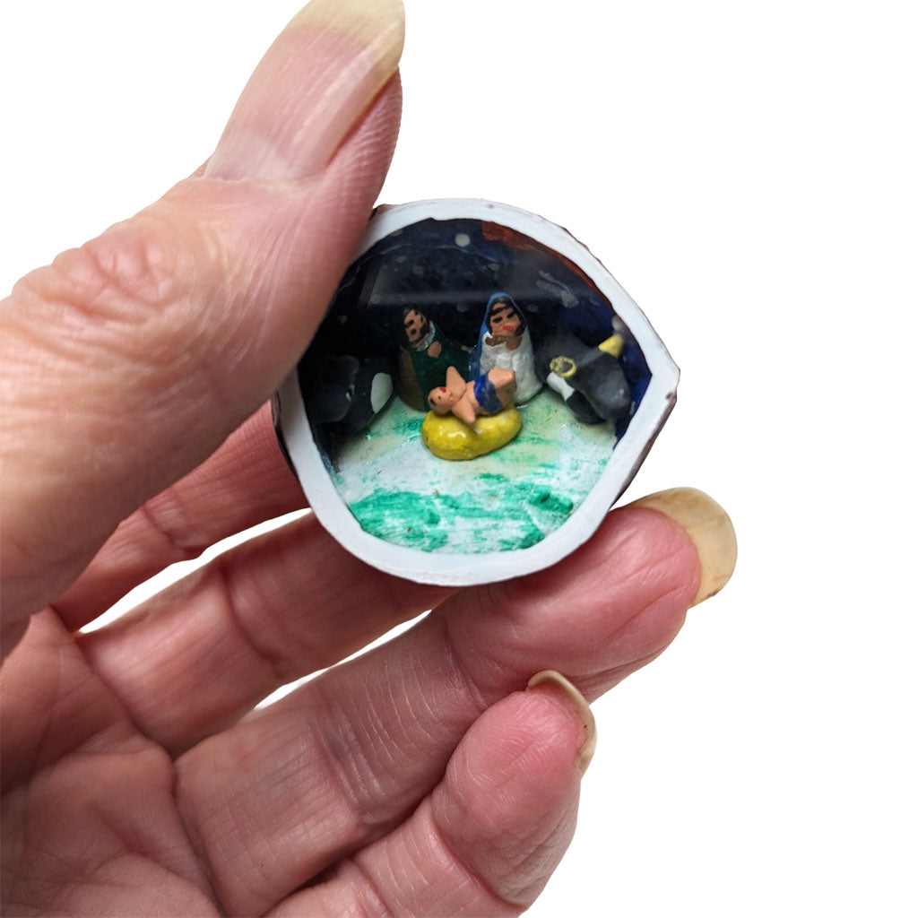 Miniature Nativty Scene in a Walnut