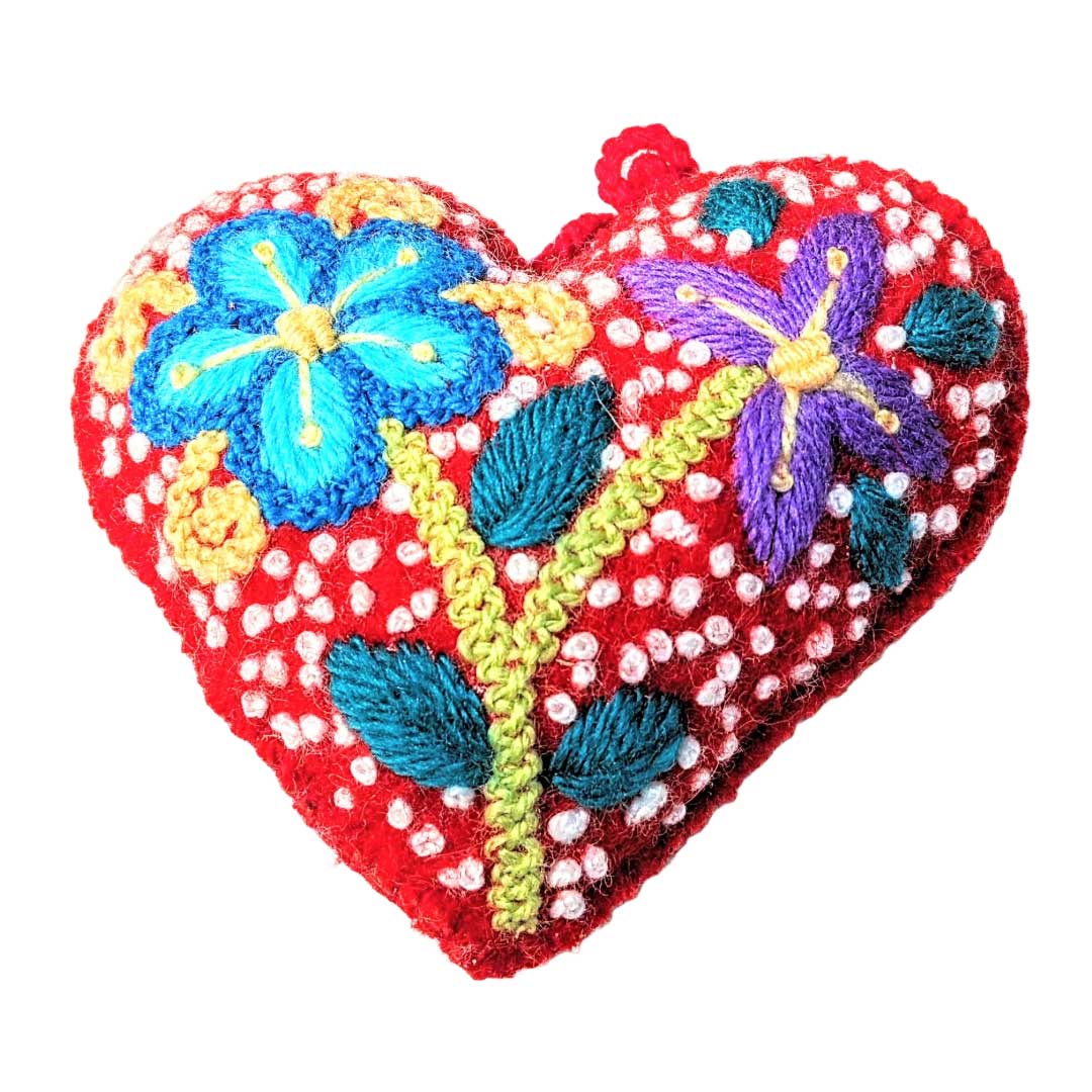 Wool Embroidered Heart Ornament or Milagro
