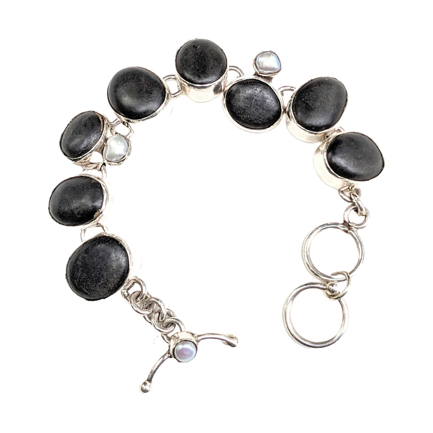 Sterling Silver Riverstone Bracelet with Pearls full length