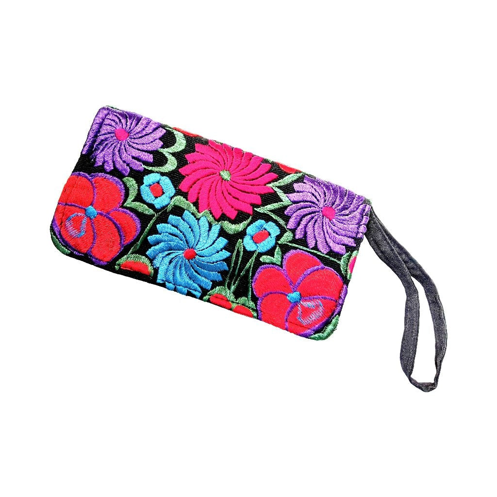 Embroidered Guatemalan Floral Wristlet Purse
