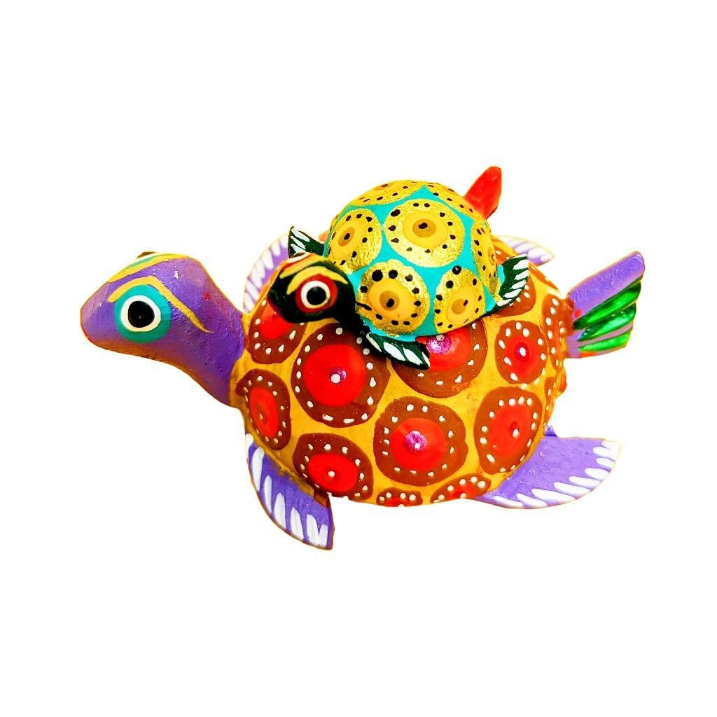 Miniature Turtle Alebrije with Baby Turtle on its Back