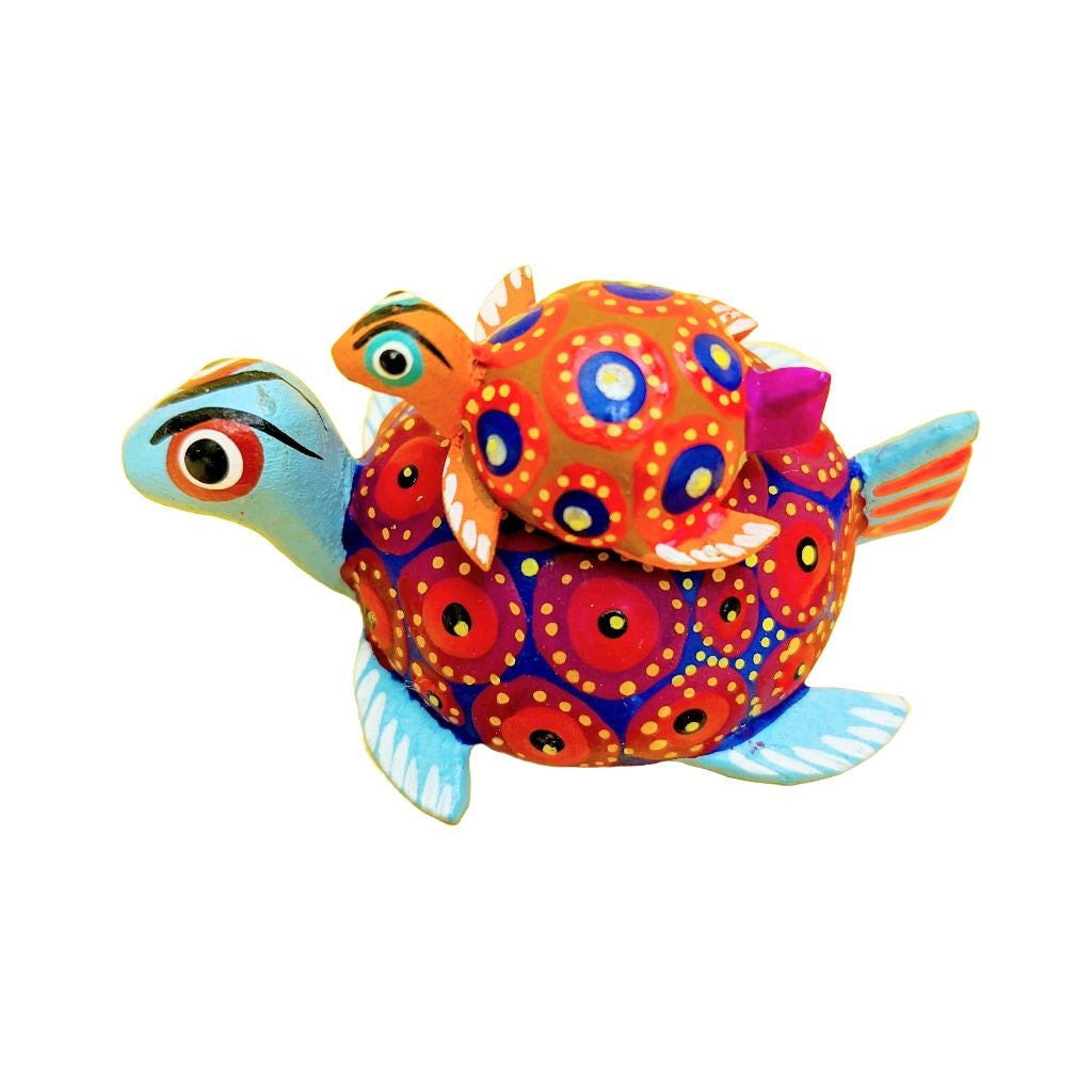 Miniature Turtle Alebrije with Baby Turtle on its Back