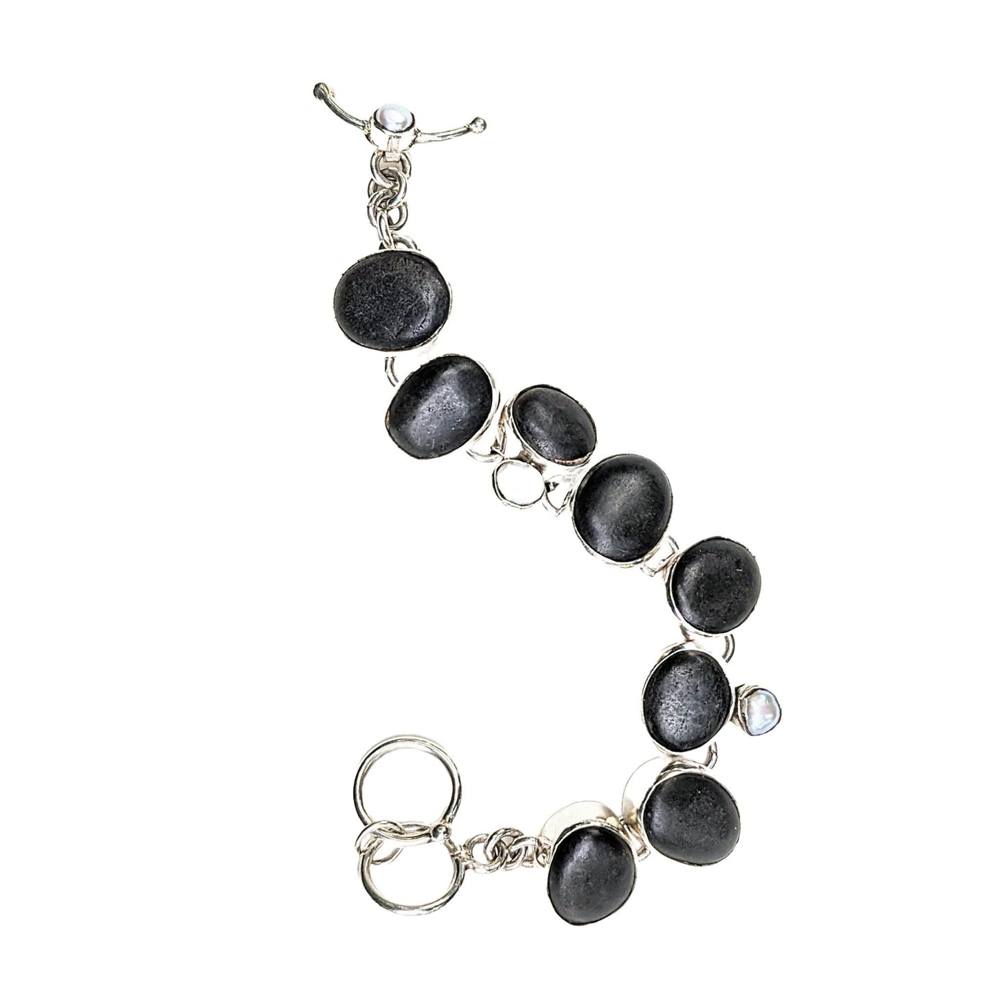 Sterling Silver Riverstone Bracelet with Pearls full view