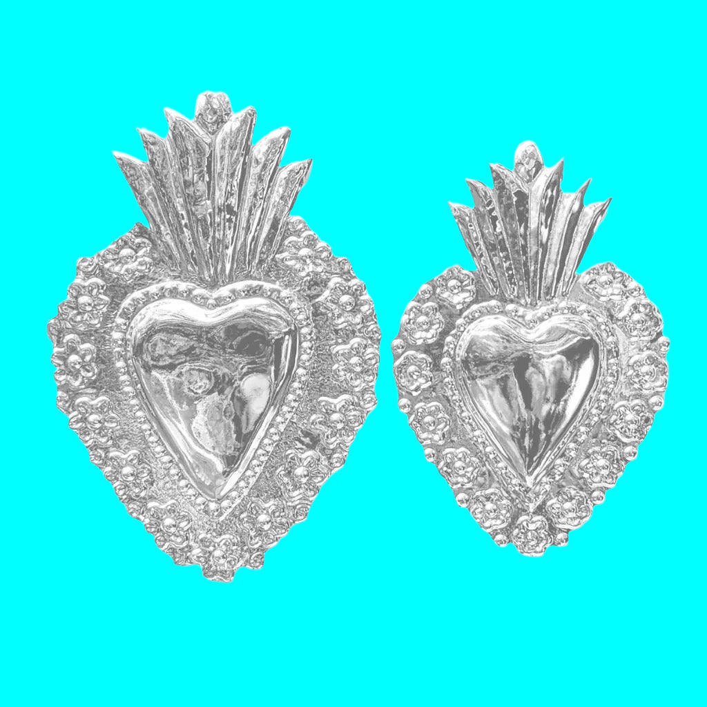 Large silver plated milagro hearts in 2 sizes