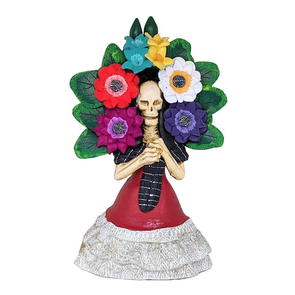 Catrina ceramic sculpture in indigenous dress by Concepcion Aguilar