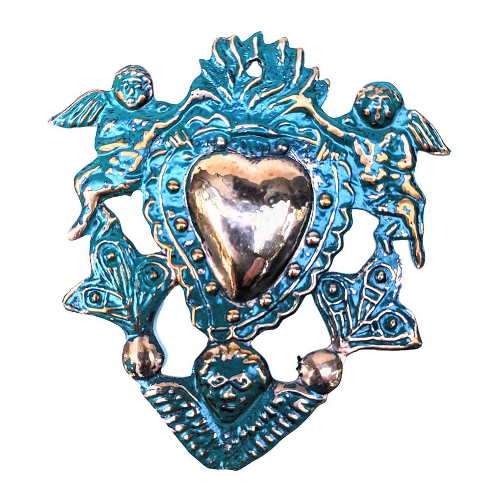 Copper Heart Milagro with Angels