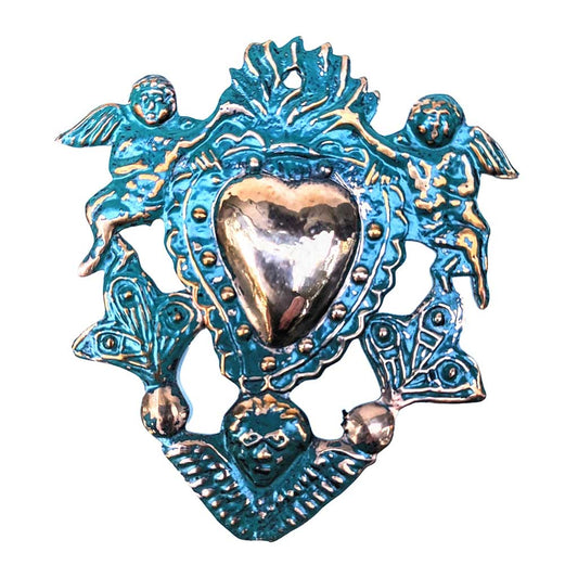 Copper Heart Milagro with Angels