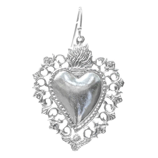Large Milagro Heart Earrings from Mexico