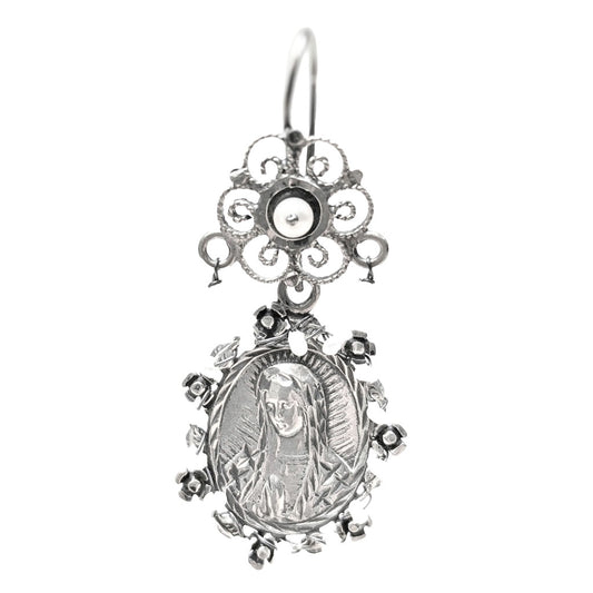 Sterling Silver & Pearl Virgin of Guadalupe Dangle Earrings