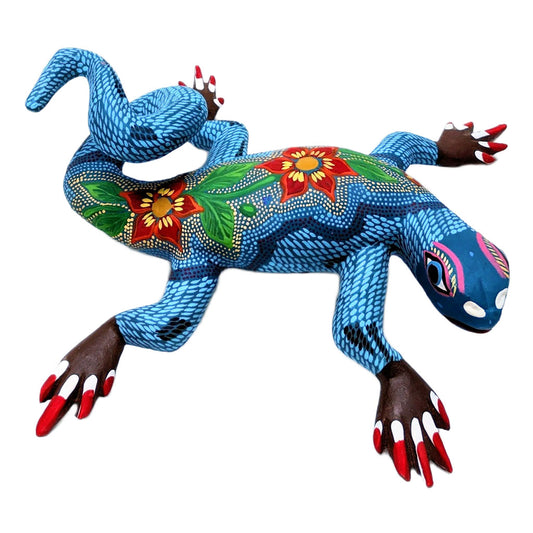 Colorful blue & floral handpainted alebrije from Oaxaca