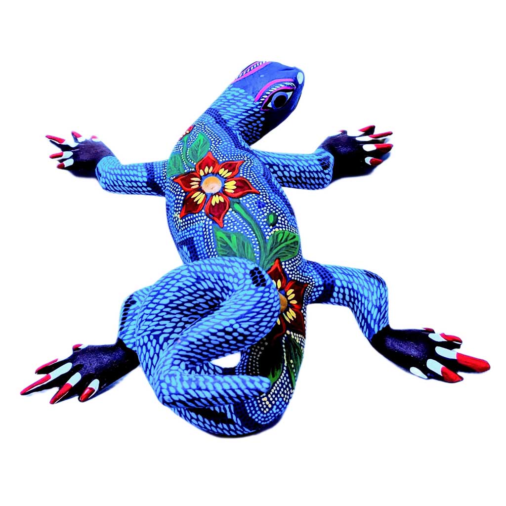 Colorful blue & floral handpainted alebrije from Oaxaca