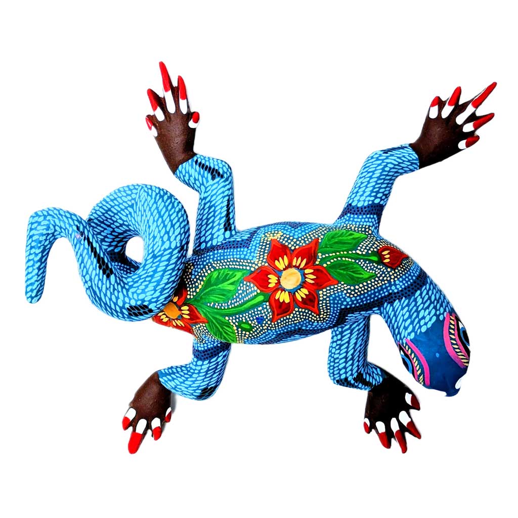 Colorful blue & floral handpainted alebrije from Oaxaca