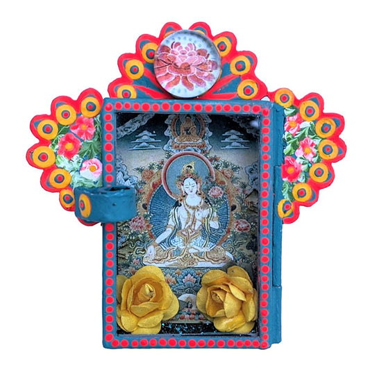 White Tara, Buddhist Goddess of Compassion Painted Tin Mini Nicho by Cielito Lindo Studio