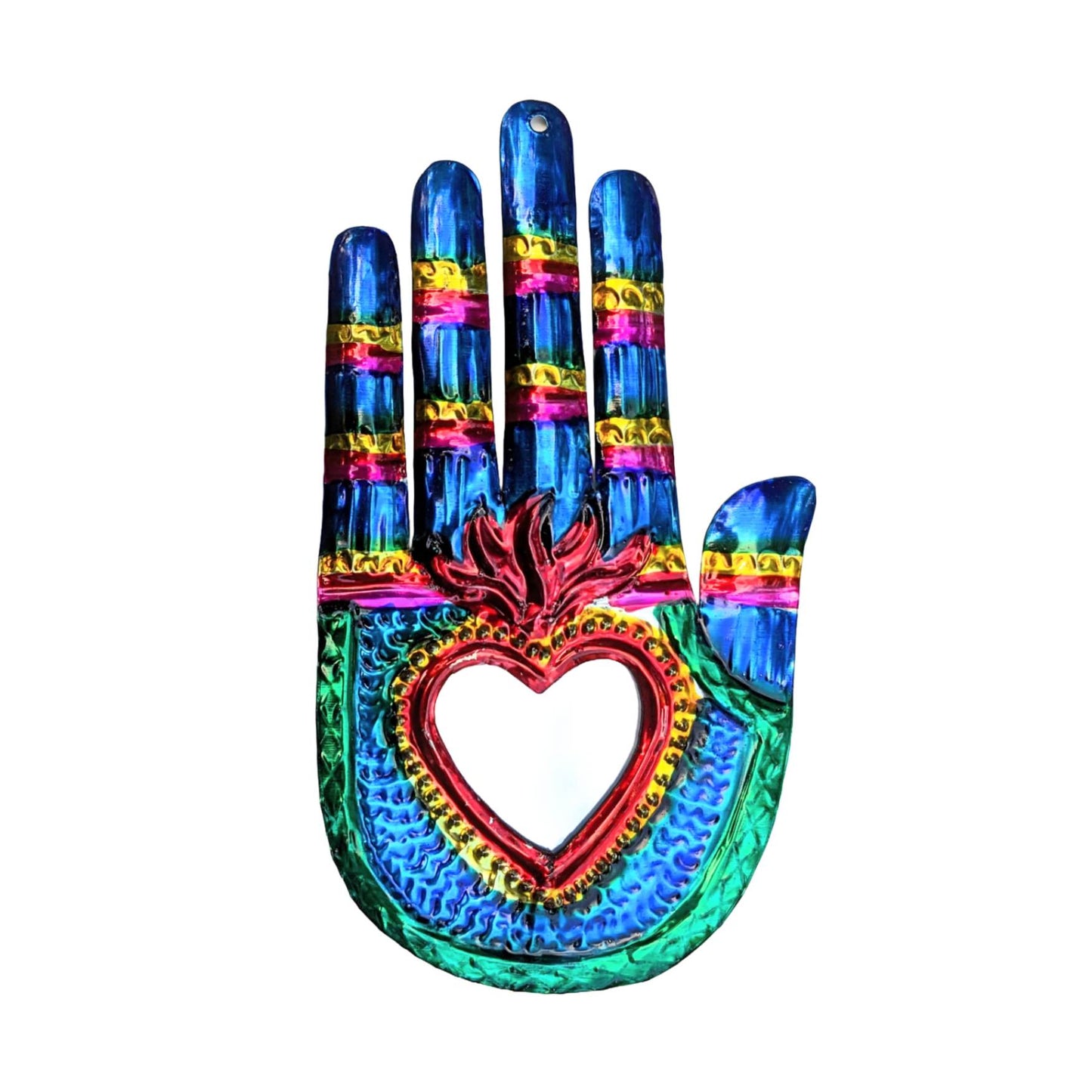Painted tin Hand with Heart