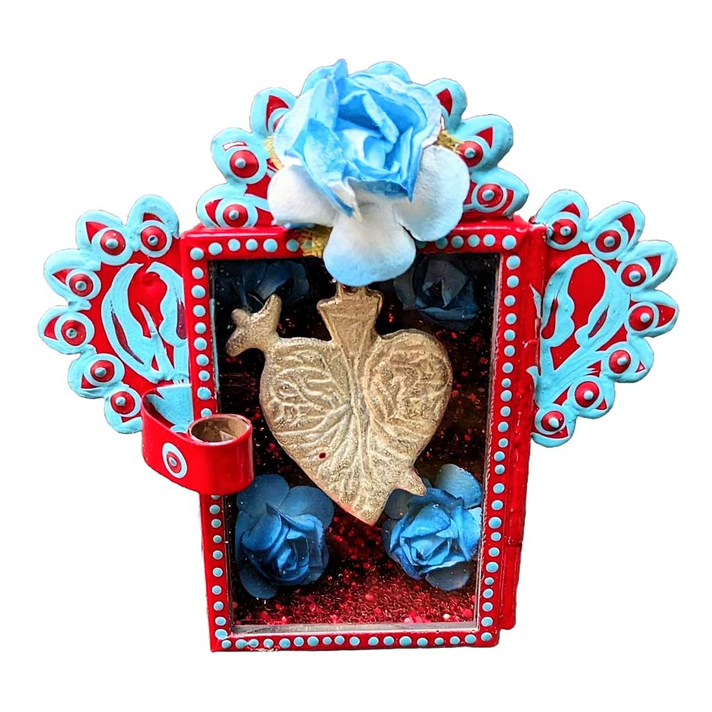 Painted Tin Mini "Sacred Heart Milagro" Nicho