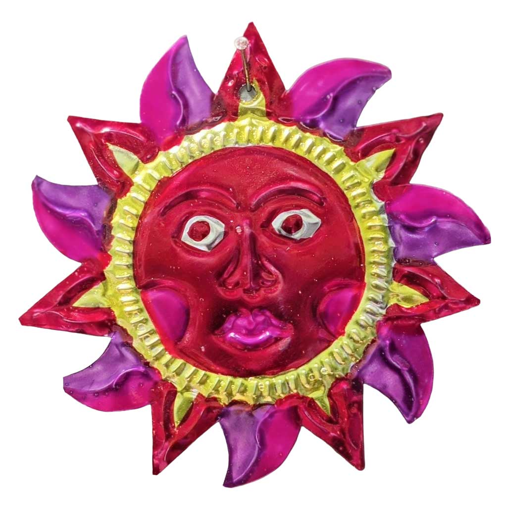 Colorful Painted Tin Sun Ornament from Oaxaca
