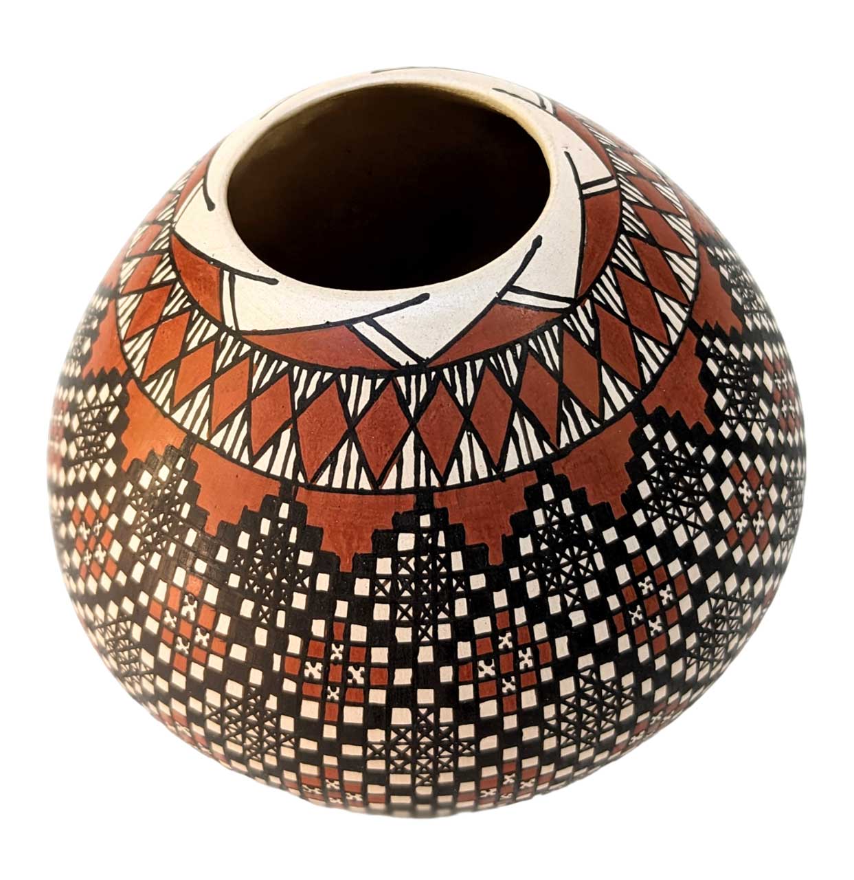 Mata Ortiz Checkerboard Square Pattern Pot by Alma Flores