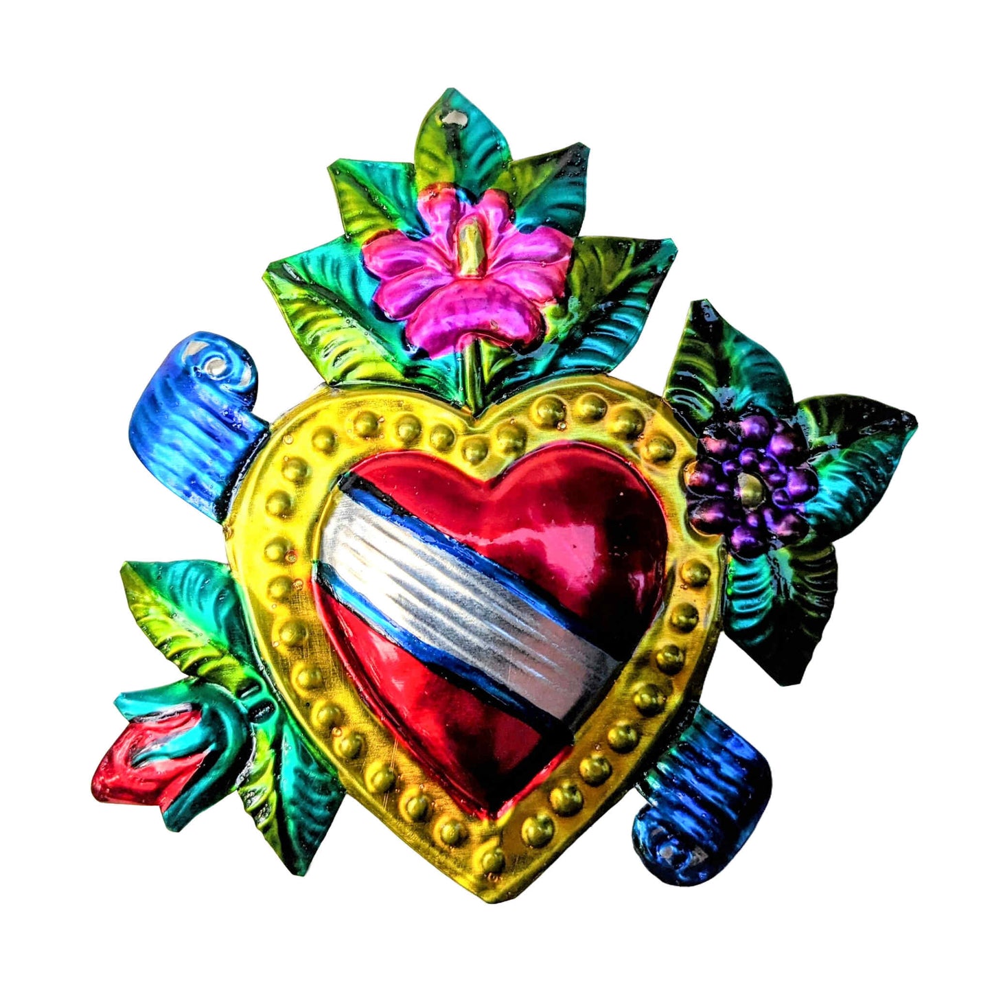 Painted Tin Heart Milagro from Mexico