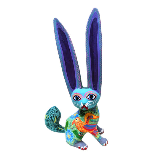 Blue rabbit alebrije with very tall ears