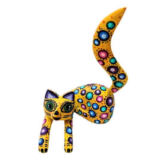 Colorful Yellow Cat Animalito (Alebrije) Handcrafted in Oaxaca