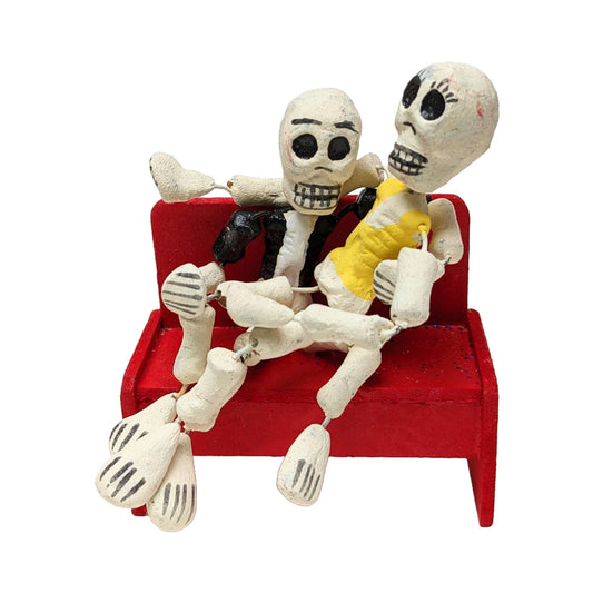 Day of the Dead Skeleton Couple on a Bench