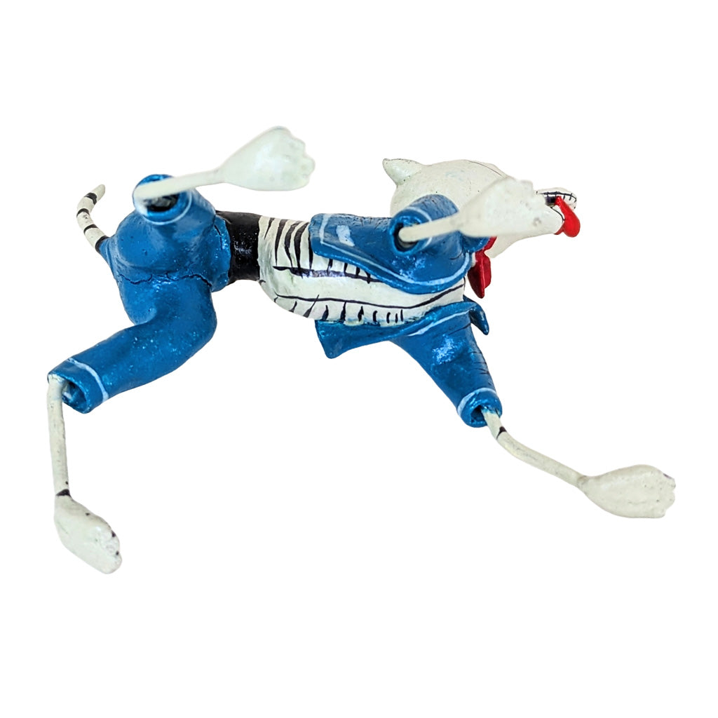 Skeleton Dog figure in blue tuxedo