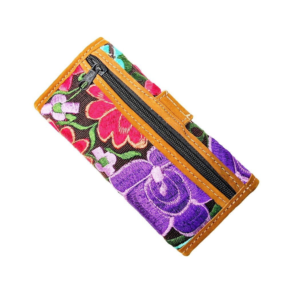 Embroidered leather floral wallet from Guatemala