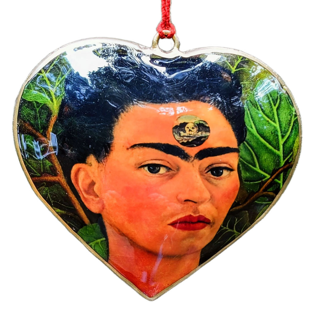 Frida Kahlo Painted tin heart ornament
