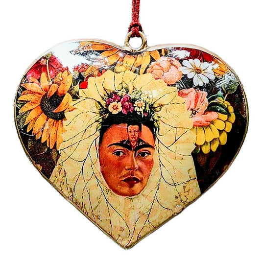 Frida Kahlo Portrait Painted tin heart ornament