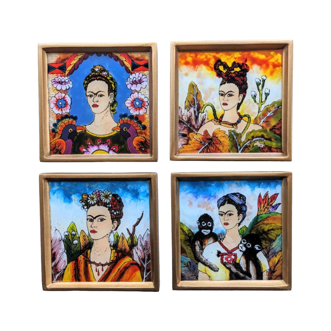 Frida Kahlo Painted Glass Coasters