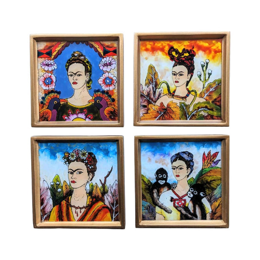 Frida Kahlo Painted Glass Coasters
