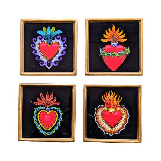 Heart Milagros Painted Glass Coasters