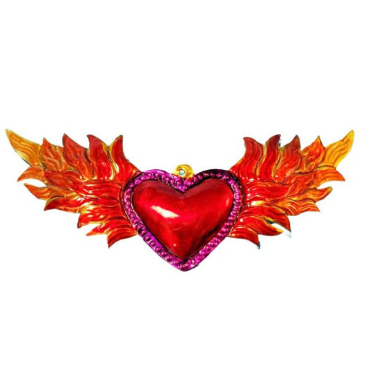Winged Heart Painted Tin Ornament